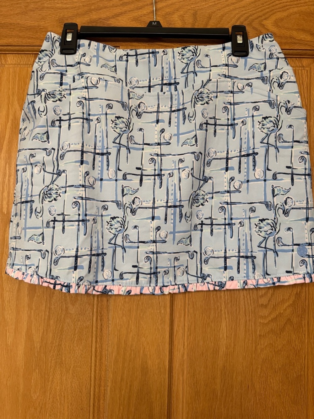 Lilly Pulitzer Talk Birdie To Me Light Blue Mini Skirt w/Navy & Pink accents
